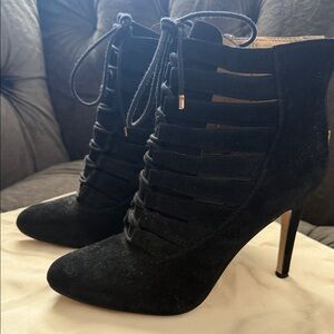 BCBG Black Suede Lace-Up Heeled Boots
